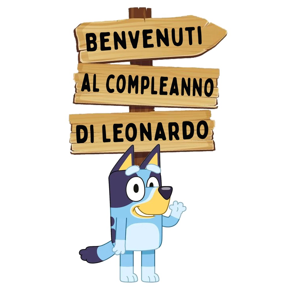Sagoma decorativa in legno Bluey con frecce personalizzabili - 85 cm