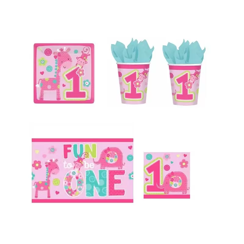 IRPot - KIT N3 PRIMO COMPLEANNO 1 ANNO WILD GIRL SET ADDOBBI FESTA BAMBINA PARTY