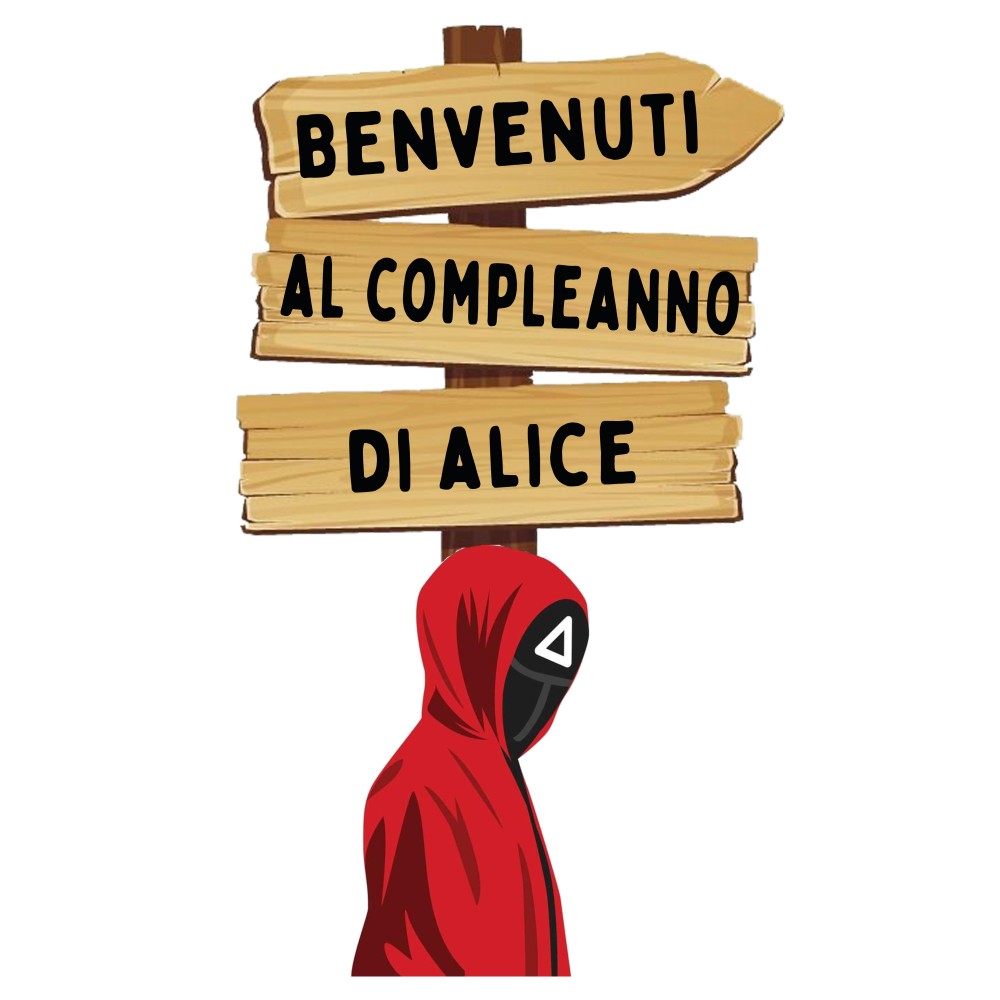 Sagoma in MDF Squid Game con frecce - 85 cm con supporto