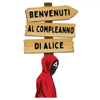 Sagoma in MDF Squid Game con frecce - 85 cm con supporto