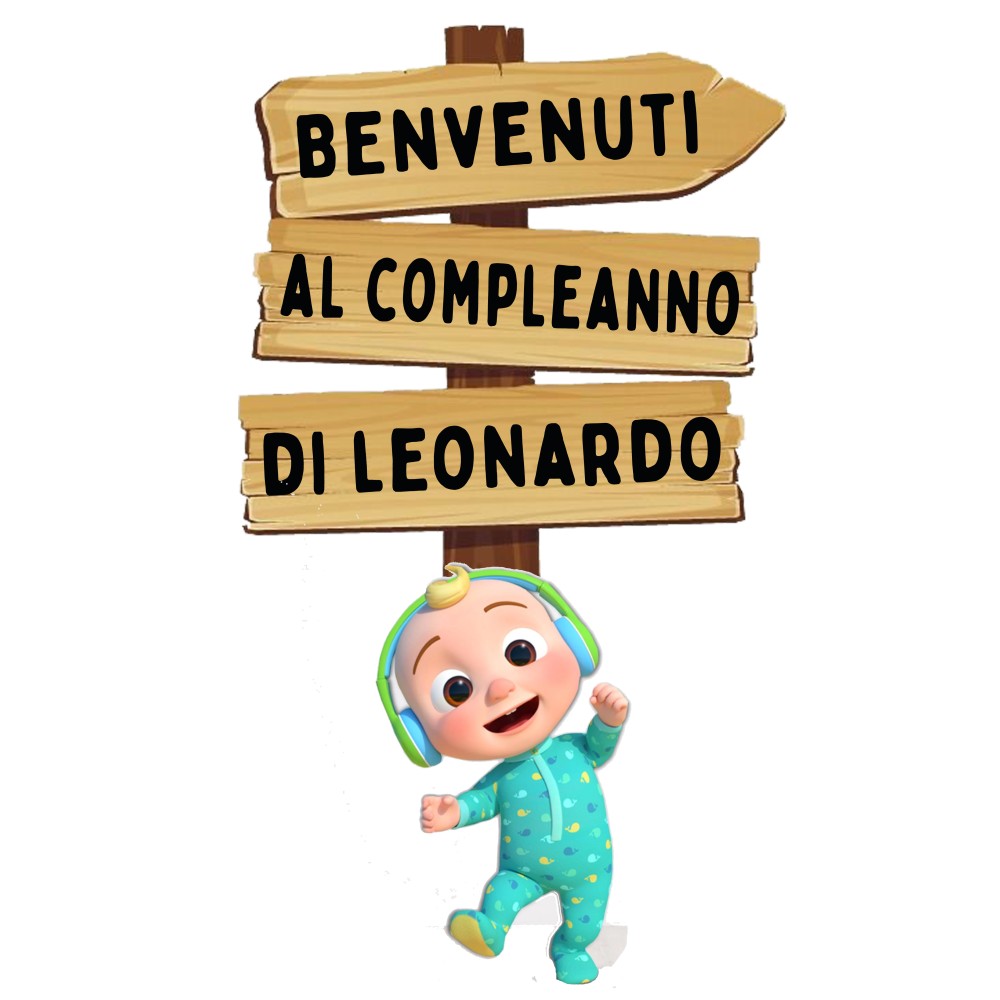 Sagoma decorativa in legno Cocomelon con frecce personalizzabili - 85 cm
