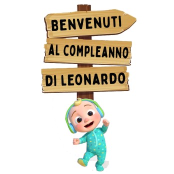Sagoma decorativa in legno Cocomelon con frecce personalizzabili - 85 cm