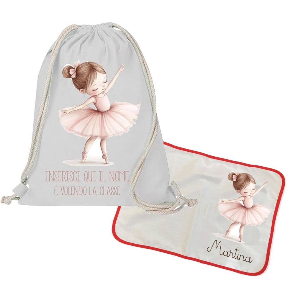 Sacca Zaino in cotone + tovaglietta americana Ballerina personalizzabili