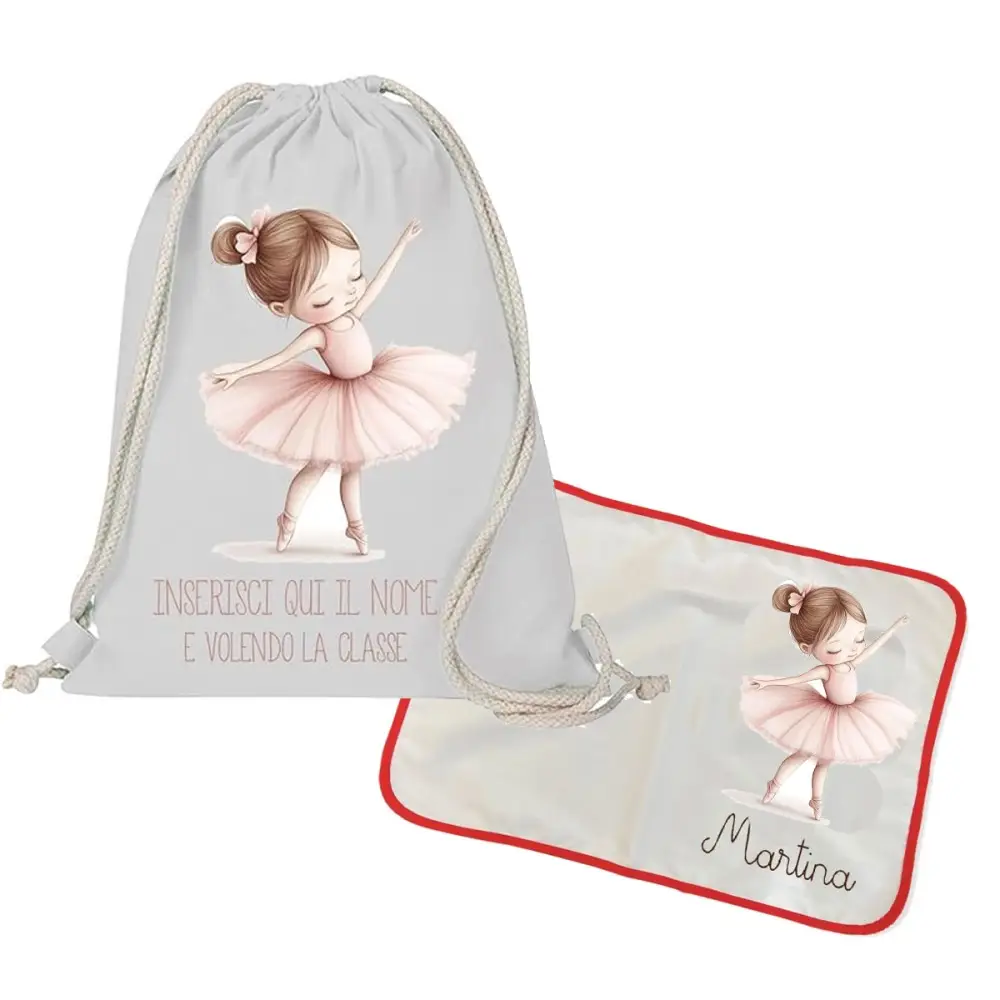 Sacca Zaino in cotone + tovaglietta americana Ballerina personalizzabili