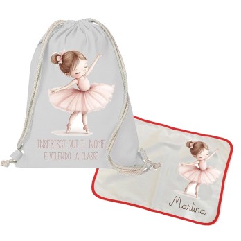 Sacca Zaino in cotone + tovaglietta americana Ballerina personalizzabili