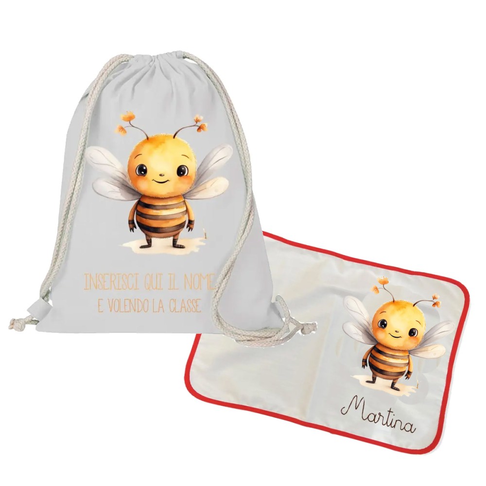Sacca Zaino in cotone + tovaglietta americana Ape personalizzabili