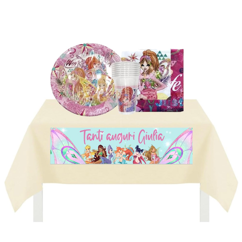Kit 8 persone con Tovaglia TNT personalizzabile Winx