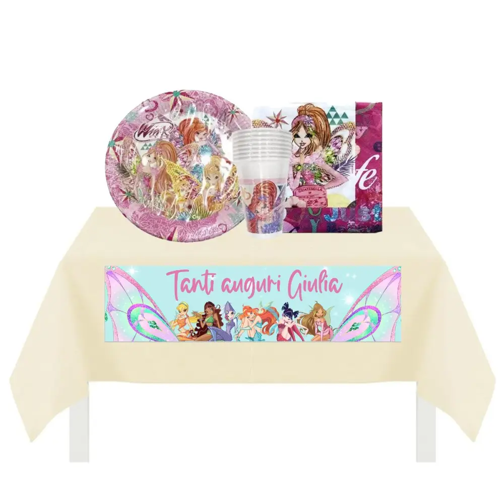 Kit 8 persone con Tovaglia TNT personalizzabile Winx