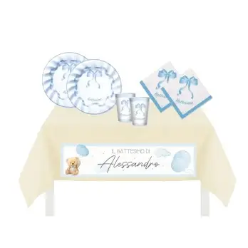Kit 8 persone con Tovaglia TNT personalizzabile Battesimo celeste