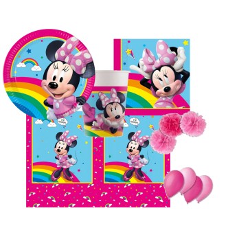 kit compleanno per 8 persone Minnie con palloncini e fluffy