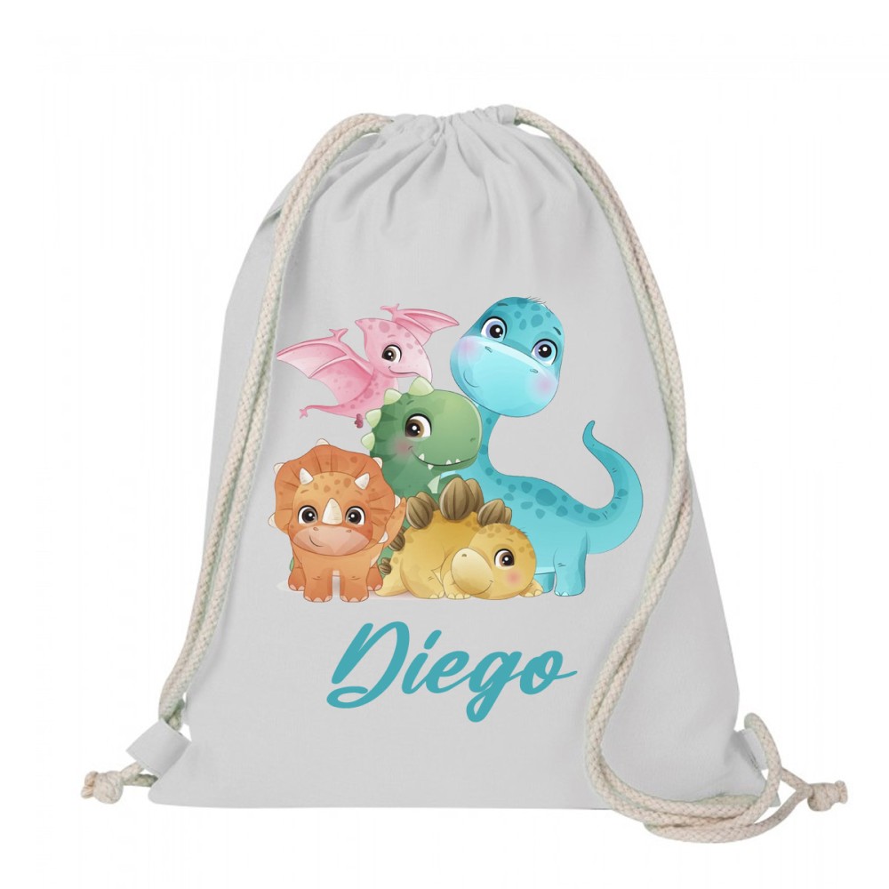 Sacca Zaino in cotone baby dino dinosauri personalizzabile