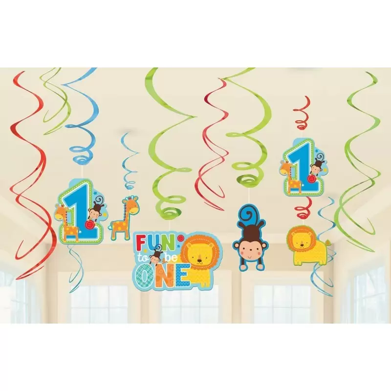 FESTONI PENDENTI A SPIRALI PRIMO COMPLEANNO 1 ANNO WILD BOY DECORAZIONI BAMBINO