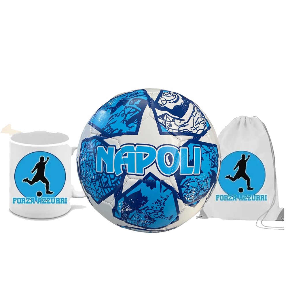 Pallone Napoli FORZA AZZURRI n.5 + borraccia e tazza