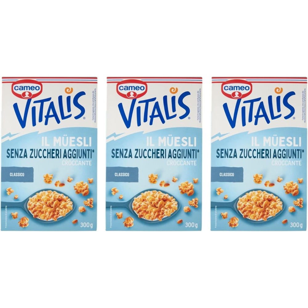 3X Cameo Vitalis Il Muesli con Cereali Croccanti di Avena Grano e Riso Senza Zuccheri Aggunti 300g