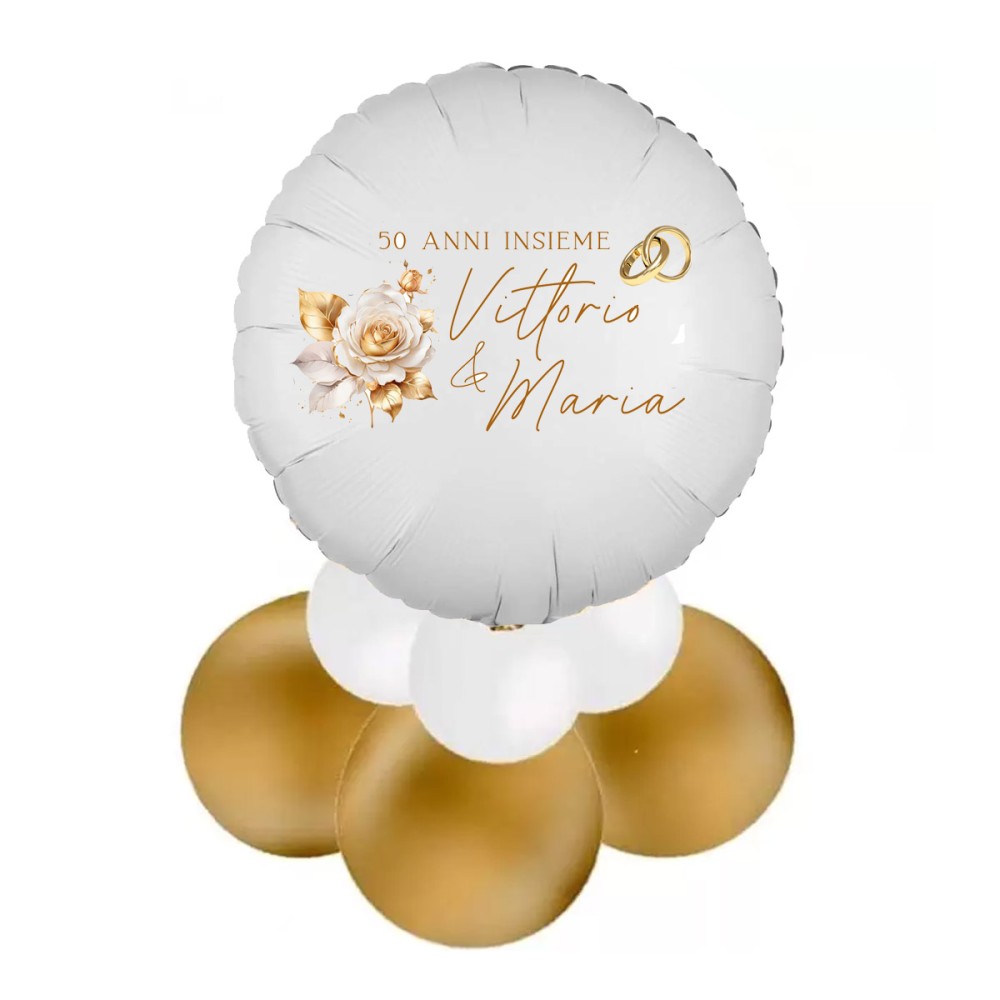 Centrotavola palloncini 50 anni nozze oro personalizzabile