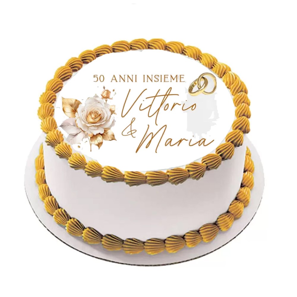 Cialda 50 anni matrimonio nozze d'oro tonda personalizzabile