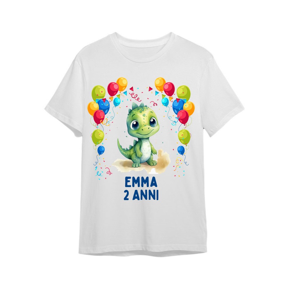 Maglietta personalizzata per festa compleanno Dinosauro