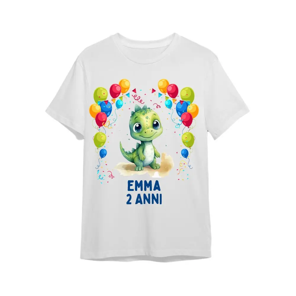 Maglietta personalizzata per festa compleanno Dinosauro