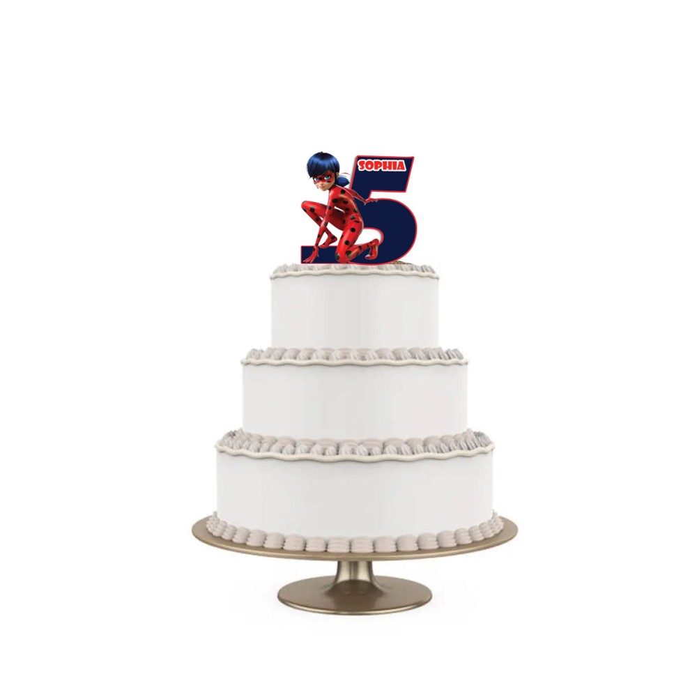 Topper Torta polistirolo Ladybug Sagomato Personalizzabile 15 cm