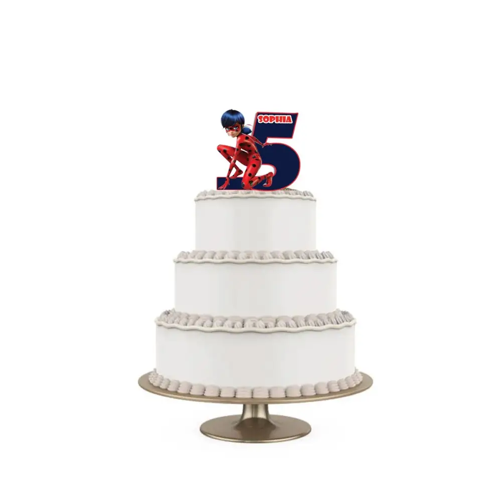 Topper Torta polistirolo Ladybug Sagomato Personalizzabile 15 cm