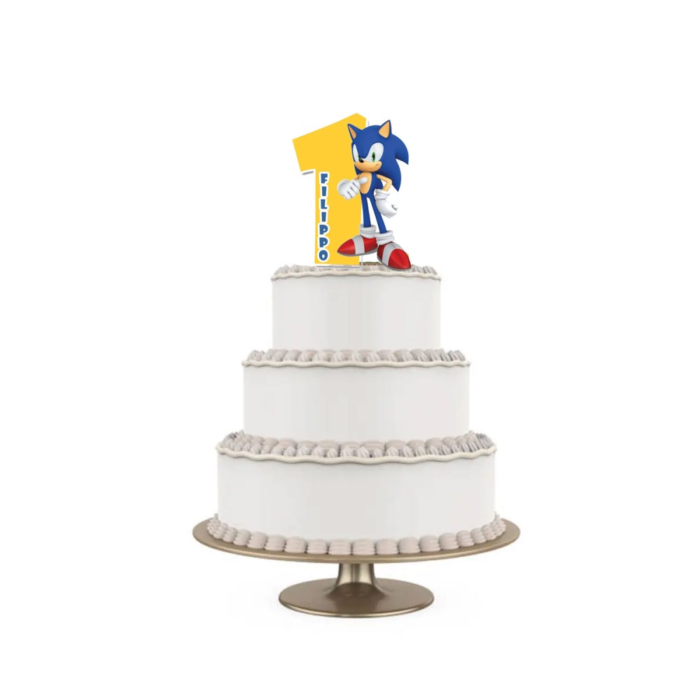 Topper Torta polistirolo Sonic Sagomato Personalizzabile 15 cm