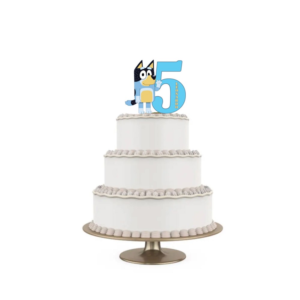 Topper Torta polistirolo Bluey Sagomato Personalizzabile 15 cm