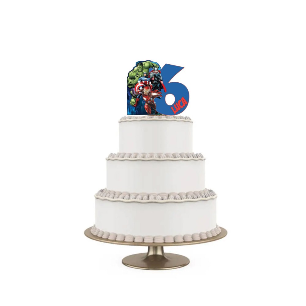 Topper Torta polistirolo Avengers Sagomato Personalizzabile 15 cm