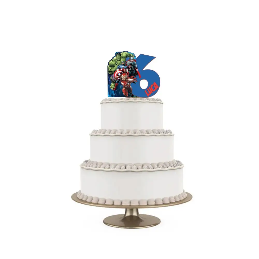 Topper Torta polistirolo Avengers Sagomato Personalizzabile 15 cm