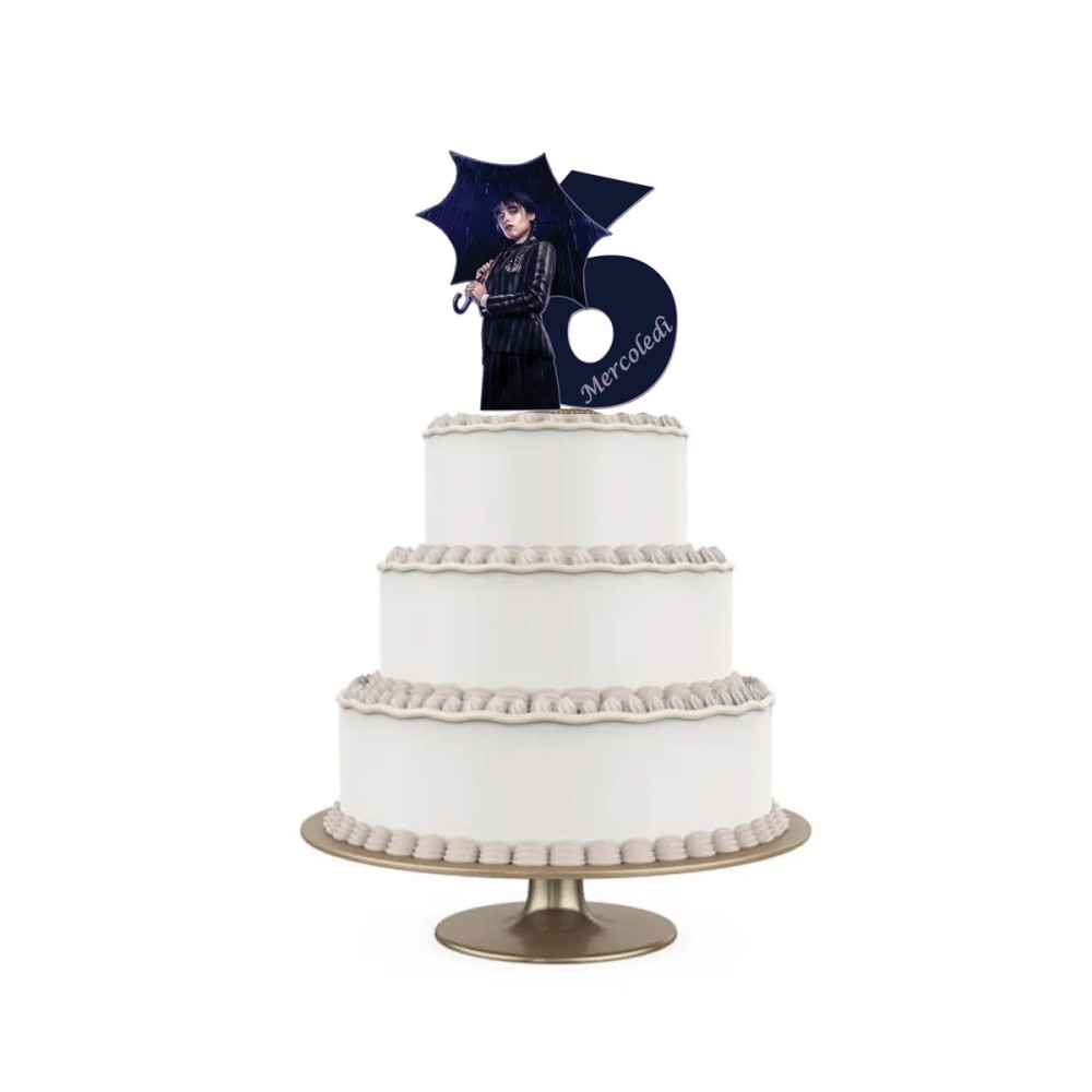 Topper Torta polistirolo Mercoledì Addams Sagomato Personalizzabile 15 cm