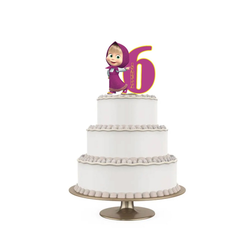 Topper Torta polistirolo Masha e Orso Sagomato Personalizzabile 15 cm