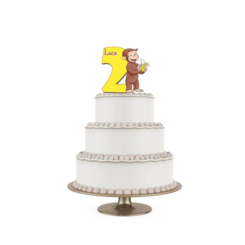Topper Torta polistirolo Curioso come George Sagomato Personalizzabile 15 cm