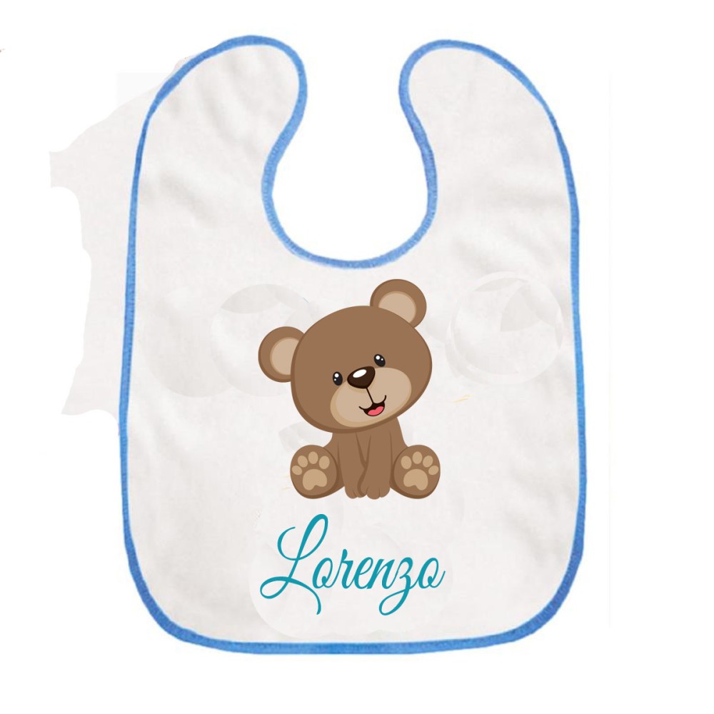Bavetta con velcro a strappo Orsetto celeste Personalizzata