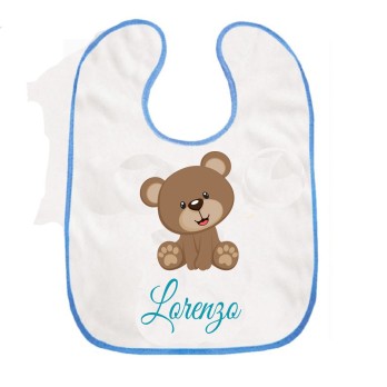 Bavetta con velcro a strappo Orsetto celeste Personalizzata