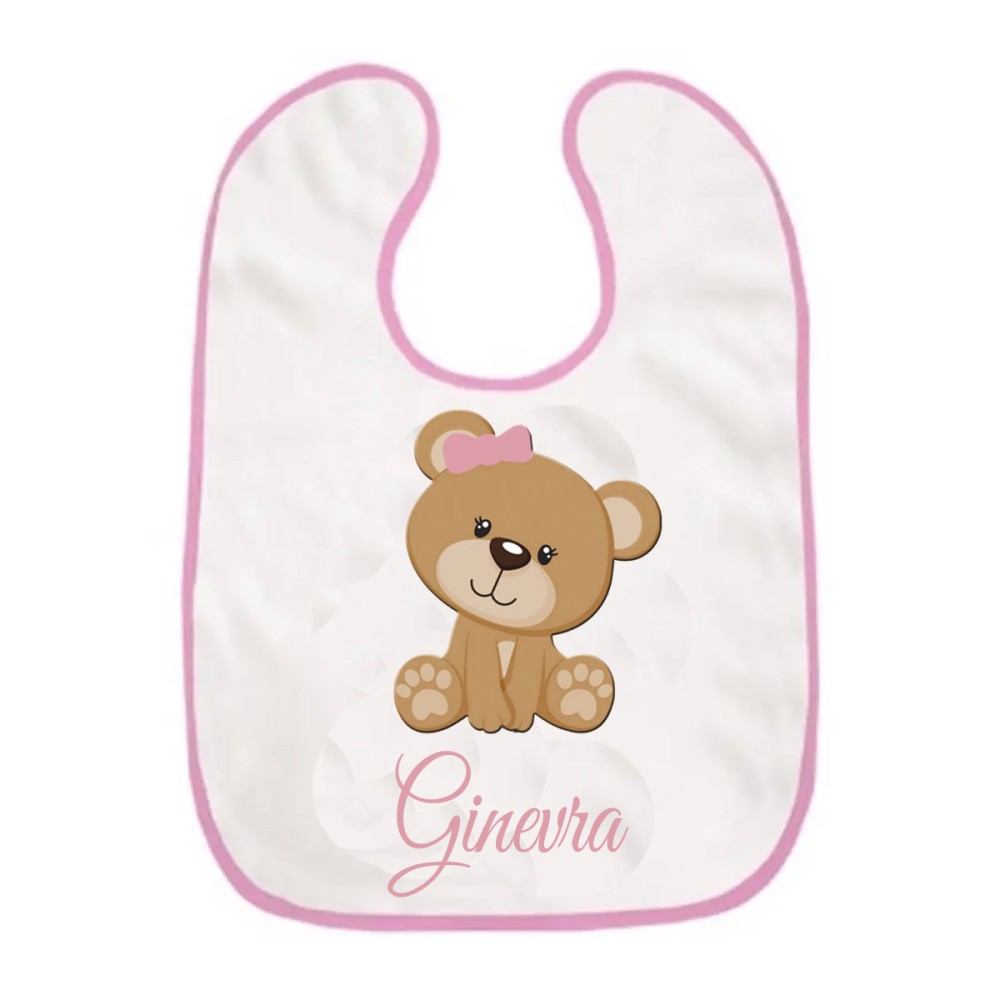 Bavetta con velcro a strappo Orsetta rosa Personalizzata