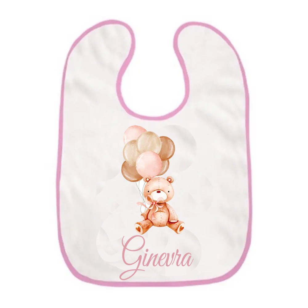 Bavetta con velcro a strappo Orsetta rosa palloncini Personalizzata