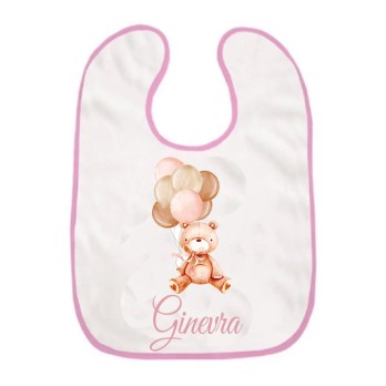 Bavetta con velcro a strappo Orsetta rosa palloncini Personalizzata