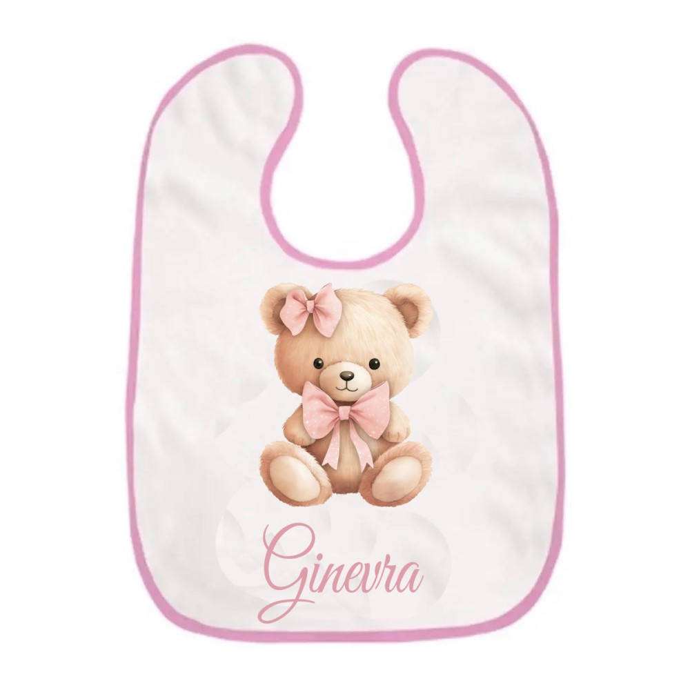Bavetta con velcro a strappo Orsetta fiocco Personalizzata