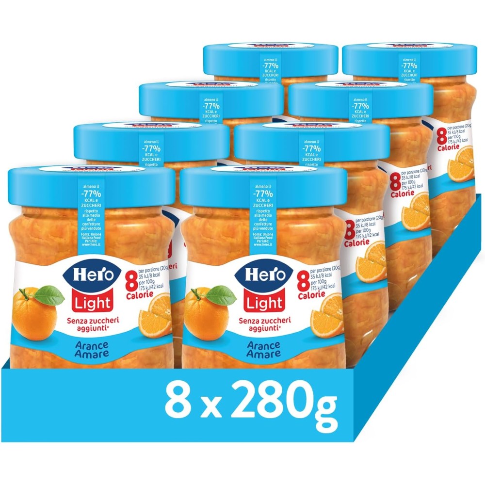 Hero Light Marmellata di Arance Amare Light 8 Vasetti da 280 gr