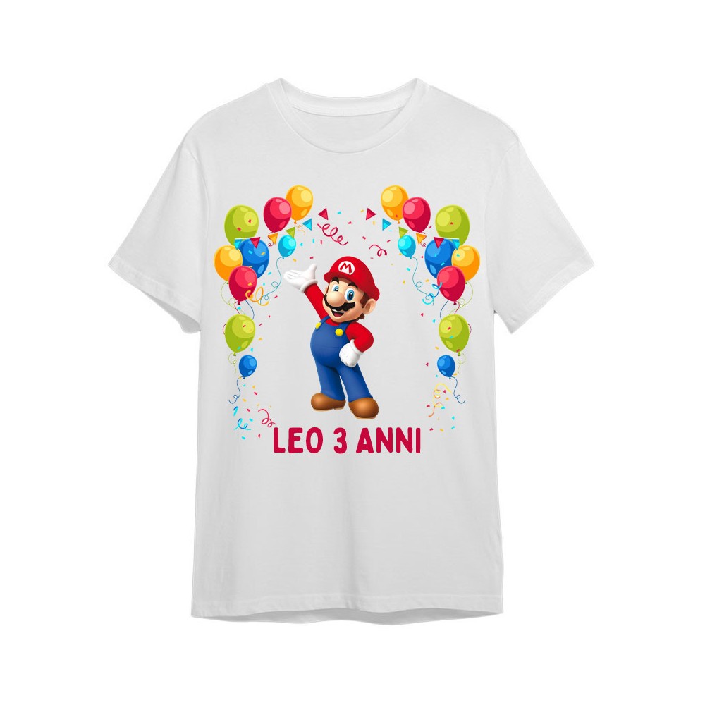 Maglietta T Shirt personalizzata per festa compleanno Super Mario