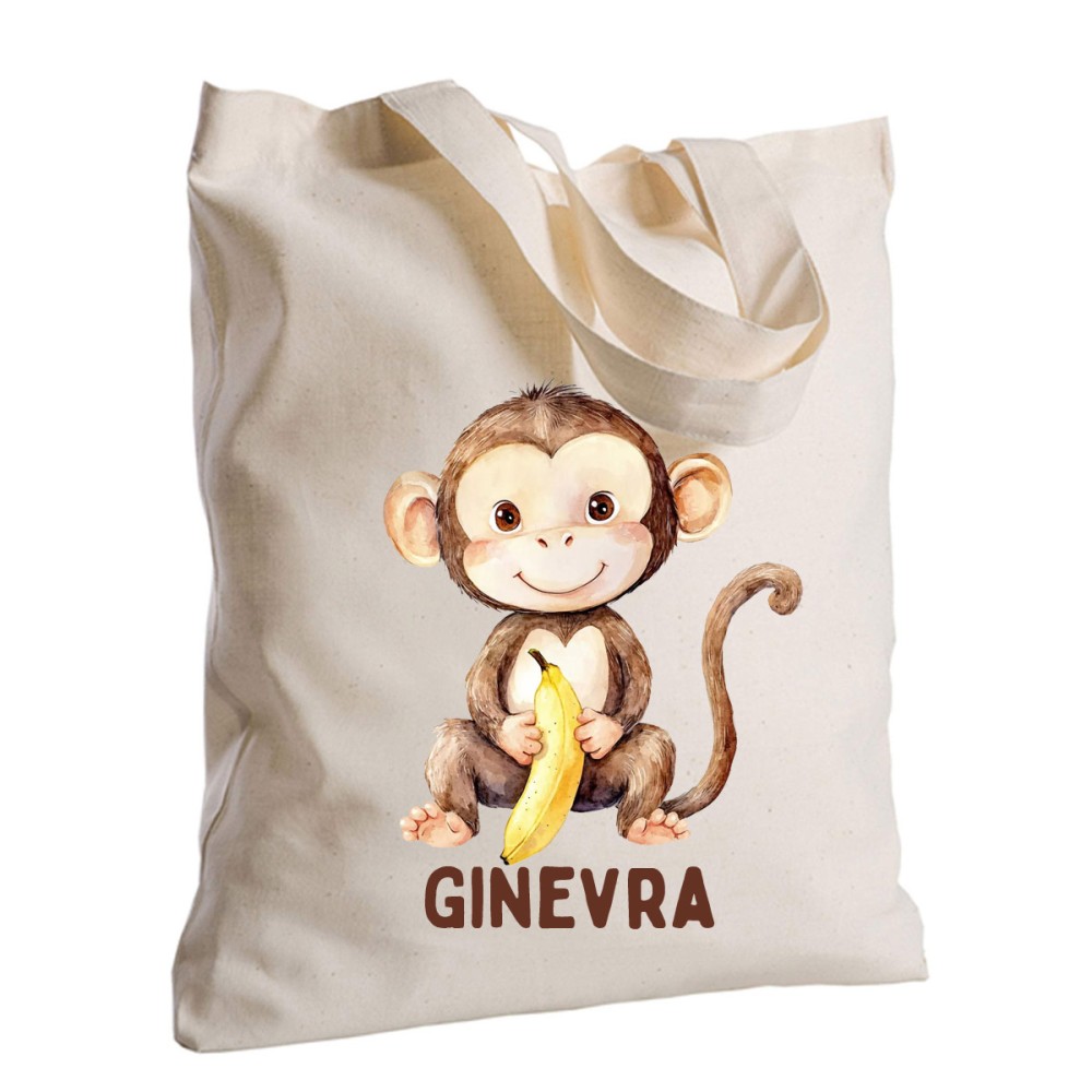 Borsa Shopper Scimmietta in Tessuto Personalizzabile 2 pz