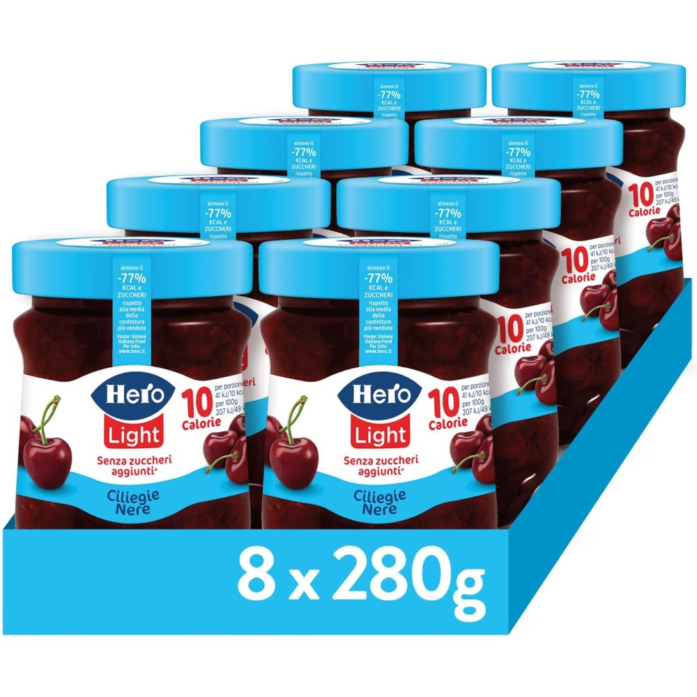 Hero Light Marmellata di ciliegie nere Light 8 Vasetti da 280 gr