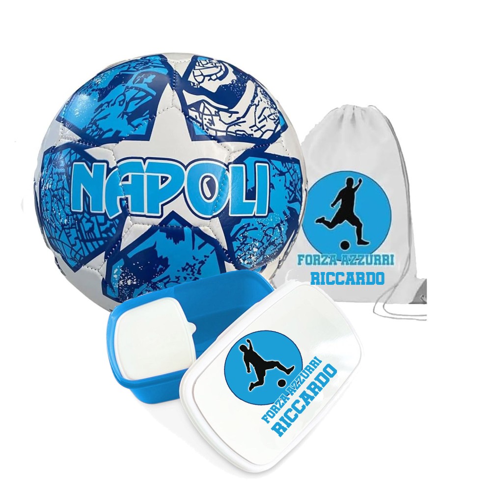 Pallone Napoli FORZA AZZURRI n.5 + Sacca e portamerenda personalizzabili