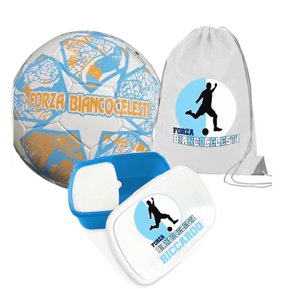 Pallone FORZA Biancocelesti Lazio n.5 + Sacca e portamerenda personalizzabili
