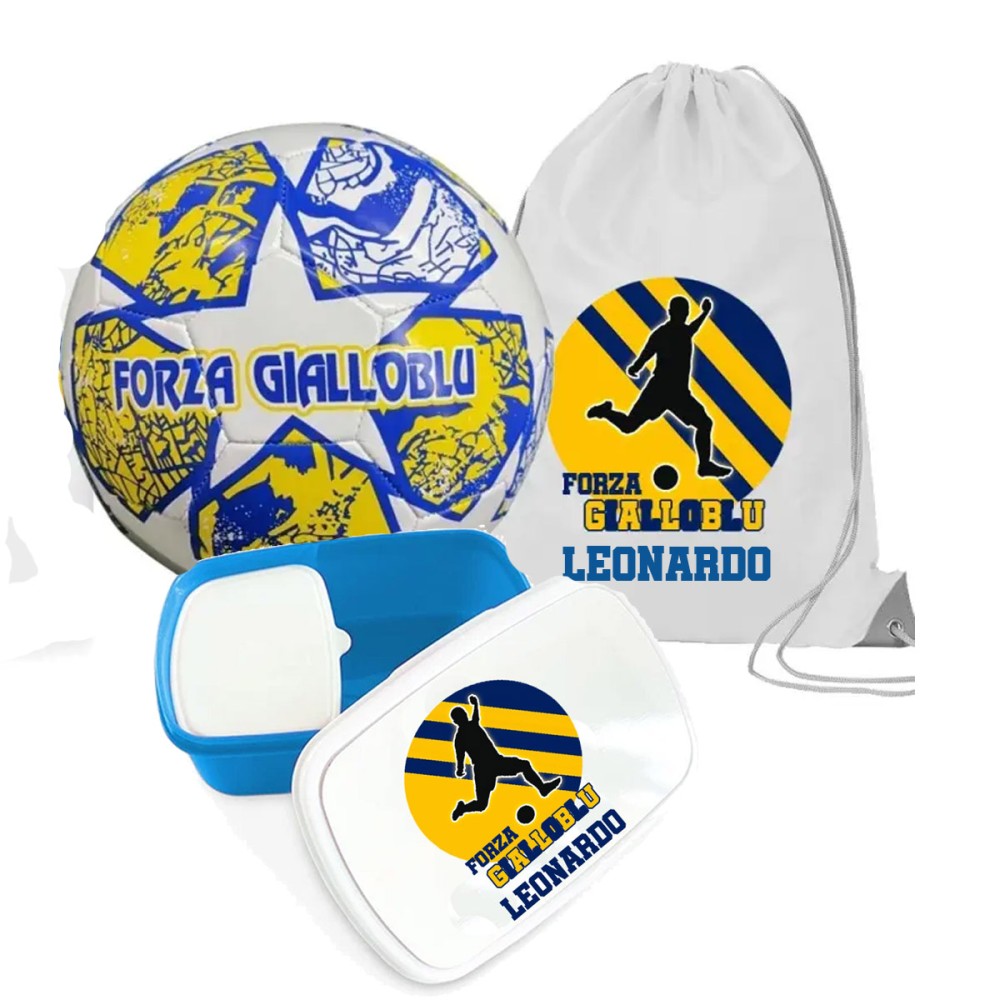 Pallone FORZA Gialloblu Parma n.5 + Sacca e portamerenda personalizzabili