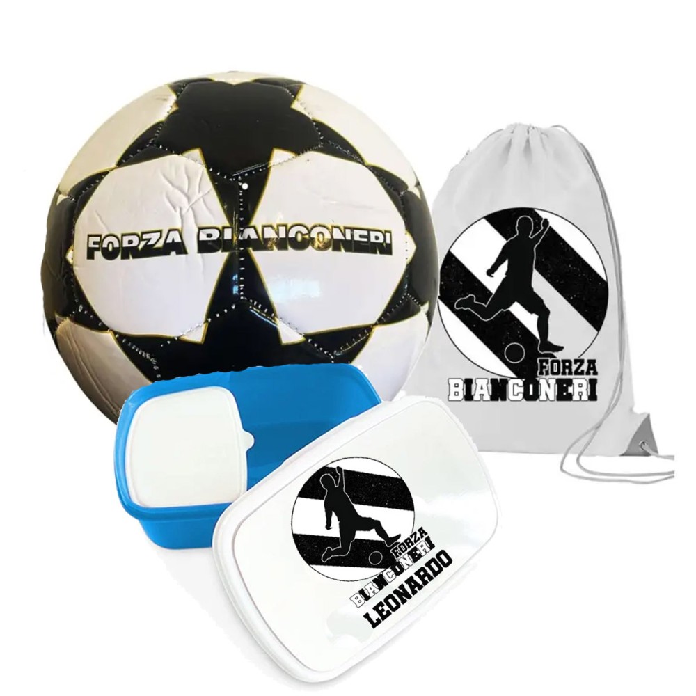 Pallone FORZA Bianconeri Juventus n.5 + Sacca e portamerenda personalizzabili