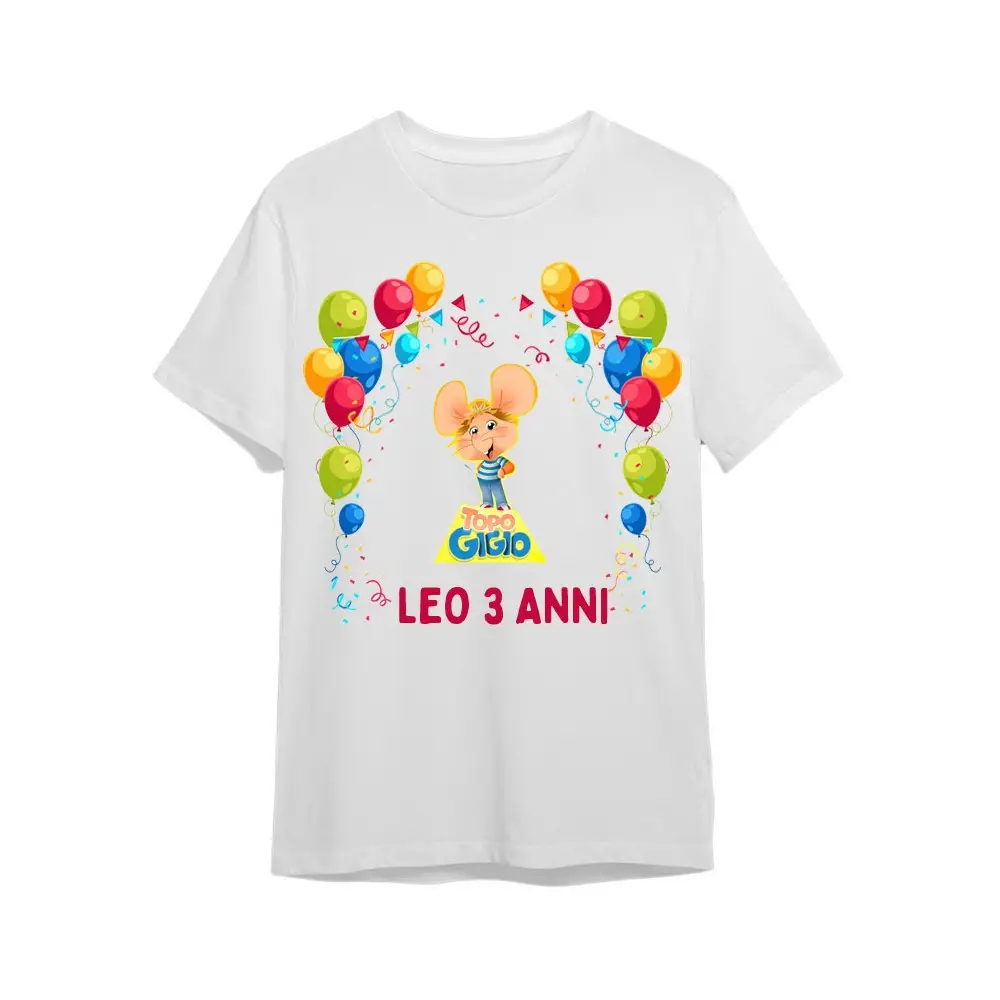 Maglietta T Shirt personalizzata Topo Gigio per festa compleanno