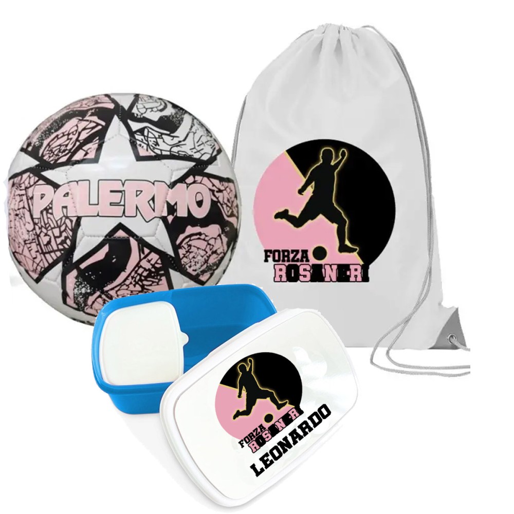 Pallone FORZA Rosanero Palermo n.5 + Sacca e portamerenda personalizzabili