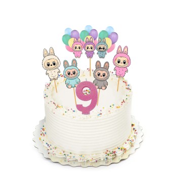 Cake Topper Picks Labubu 5pz con candelina