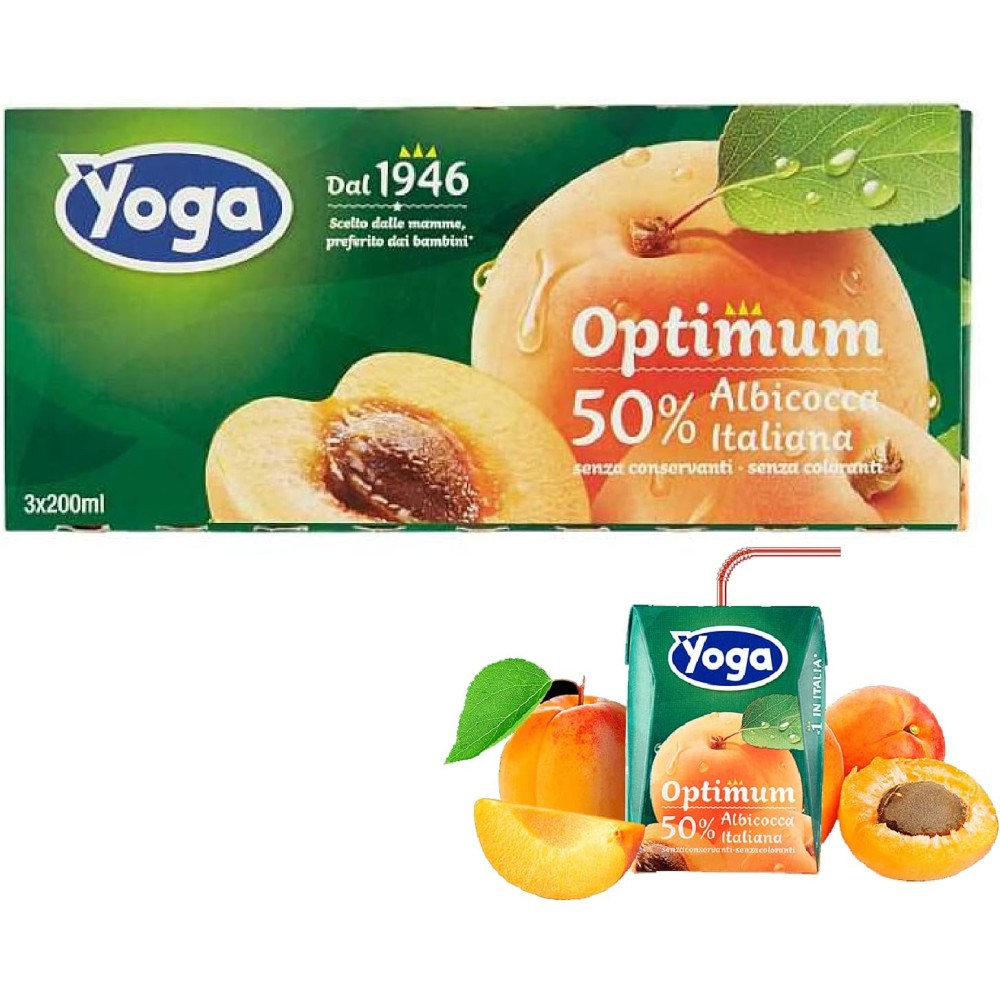 8 CONFEZIONI SUCCO DI FRUTTA YOGA OPTIMUM ALBICOCCA ITALIANA 3 X 200 ML BRIK