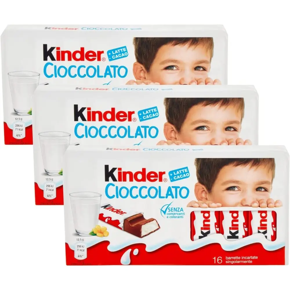 3 Kinder Cioccolato Barrette di Cioccolato 16 Barrette 200g [3 Confezioni]